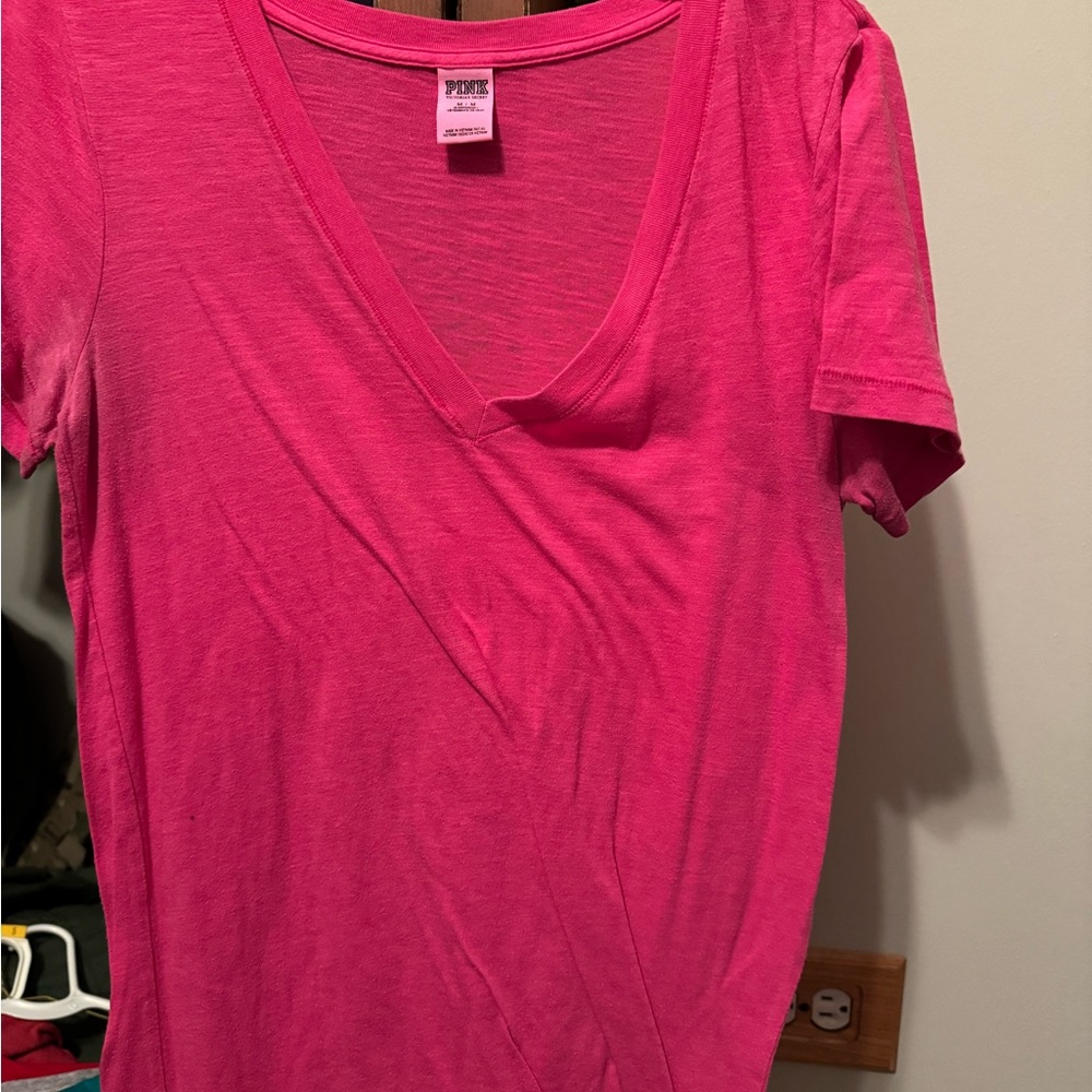 PINK Victoria's Secret Hot Pink V-Neck Tee